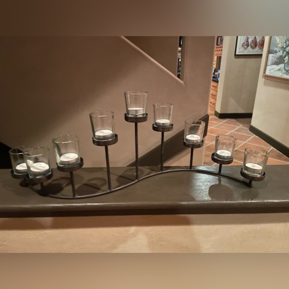 Metal candle opera with glass votives